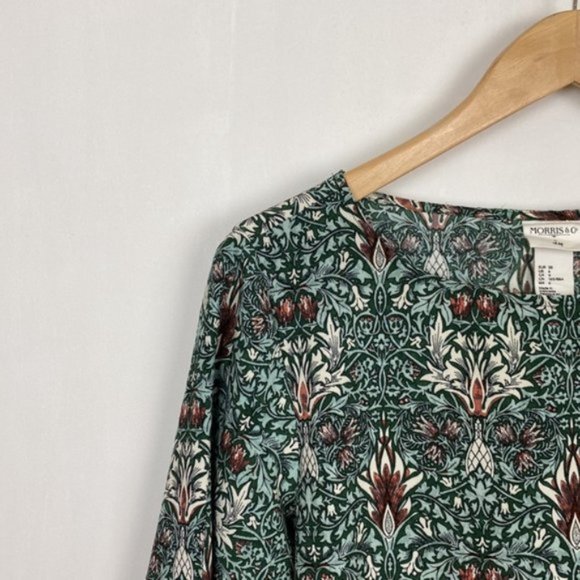 H&M x William Morris & Co 6 Floral Print Tunic Shift Dress Green Tie Sleeves - Picture 4 of 13